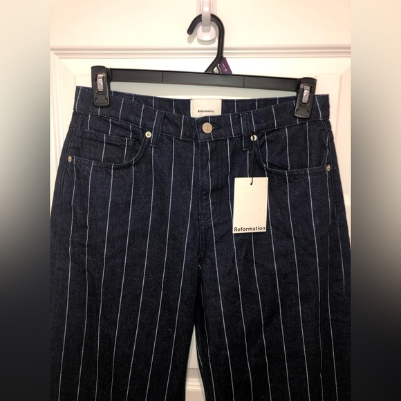 New Anthropologie x Reformation Cary Low-Rise Wide-Leg Pinstripe Lake Jeans 28 - Picture 7 of 12